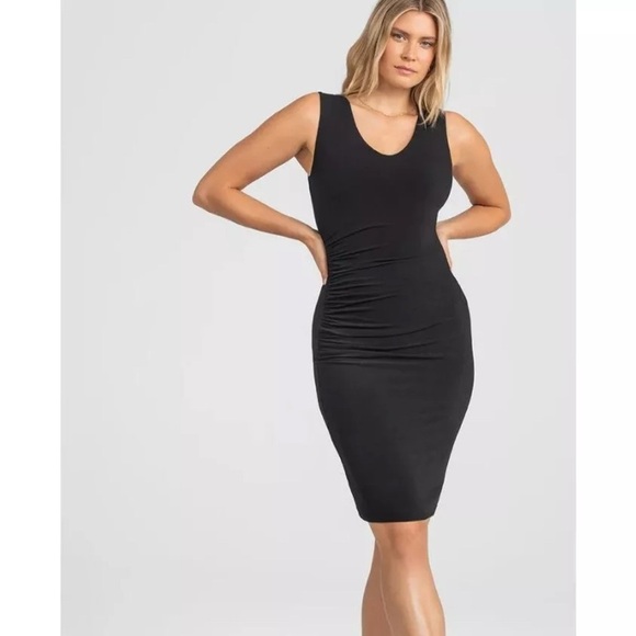 Honeylove Womens Medium InnerPower Sleeveless Dress Black Crepe Knit Slimming - Picture 1 of 8